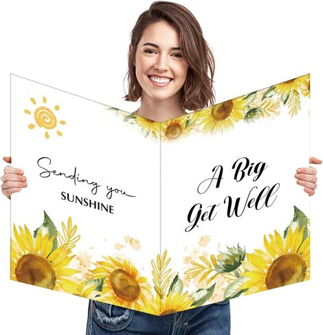 بطاقة تهنئة كبيرة جدًا بزهرة عباد الشمس العملاقة التي تفكر فيك، بطاقة تهنئة من المجموعة مع مظاريف كبيرة جدًا، هدية بطاقات شفاء قريبًا للرجال والنساء وزملاء العمل، 14 × 22 بوصة in Kuwait