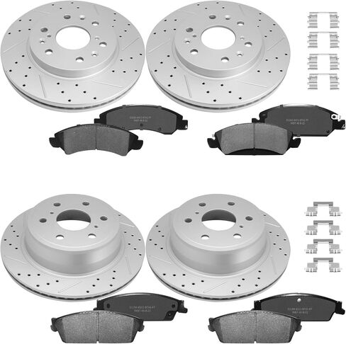 Front Rear Brake Disc Rotors & Ceramic Brake Pads Kit Fit for Chevy Silverado 1500, GMC Sierra 1500 2007-2013, Tahoe, Suburban 1500, Yukon, Yukon XL 2007-2014, Avalanche, Escalade ESV EXT 2007-2013 in Kuwait