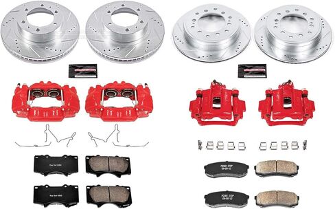 مجموعة فرامل Power Stop KC5805 Z23 Evolution Sport الأمامية والخلفية - دوار الفرامل، وسادات فرامل سيراميك من ألياف الكربون وفرجار الفرامل لسيارة Toyota FJ Cruiser 2010-2014 [نموذج محدد] in Saudi Arabia