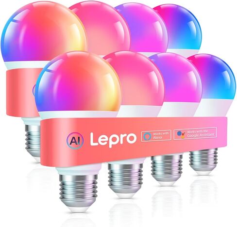 Lepro B1 AI Smart Light Bulbs - WiFi & Bluetooth RGBWW Color Changing LED Bulb Compatible with Alexa & Google Assistant, AI Generated Lighting, AI Voice Control, Music Sync, 2.4GHz Only, 2 Packs in Saudi Arabia