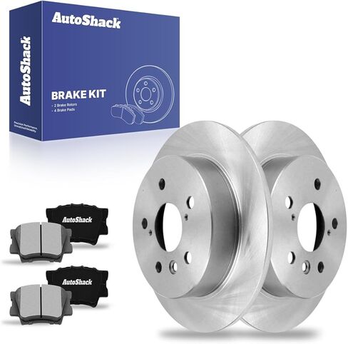 دوارات الفرامل الصلبة الخلفية من AutoShack + وسادات سيراميك ممتازة طقم فرامل 6 قطع بديلة لسيارة Toyota Camry 2018-2023 11.06 بوصة (281 مم) in Saudi Arabia