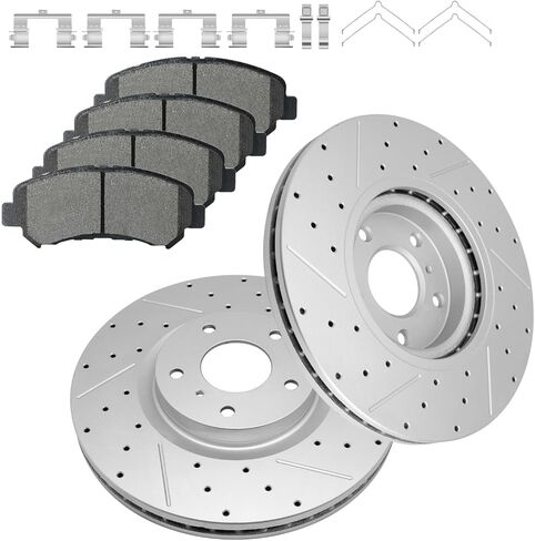 Front Drilled & Slotted Disc Brake Rotors and Ceramic Brake Pads kit for Nissan Maxima V6 3.5L 2009 2010 2011 2012 2013 2014 2015 2016 2017 in Kuwait