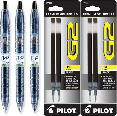 أقلام حبر جل قابلة للسحب من Pilot BeGreen B2P، ذات نقطة دقيقة 0.7 مم، عبوة من 3 قطع مع عبوات إضافية in Saudi Arabia