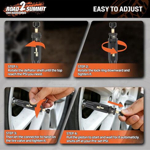 Tire Deflator Kit, 4 PCS Auto-Stop Valve Tool, 10-30 PSI Adjustable Range, Screw-On Tire Air Down Valves, with Storage Pouch, for Off-Road, Truck, SUV, RV, Travel & Repair in Saudi Arabia
