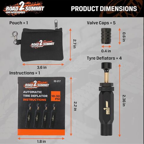 Tire Deflator Kit, 4 PCS Auto-Stop Valve Tool, 10-30 PSI Adjustable Range, Screw-On Tire Air Down Valves, with Storage Pouch, for Off-Road, Truck, SUV, RV, Travel & Repair in Saudi Arabia
