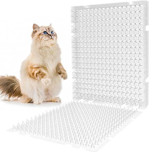 16 x 13 Inch Clear Cat Scat Mat with Spikes Outdoor, Cat Deterrent Spikes Mat with 50 Stickers(10 Packs) in Kuwait