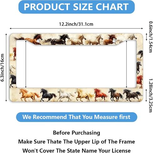 Wild Horse License Plate Frame Animals Herd Gallop Desert Dust Vintage Personalise Metal Car Plates Funny License Plate Frames Decorative for Men Women 6 X 12 Inch with Screws in Saudi Arabia