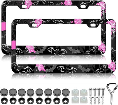 Red Spider Web License Plate Frames - 2 Pack Goth Gothic Web Stainless Steel License Plate Holder Covers,Rust-Proof Waterproof Car Decorative Tag Frames for Standard US 12x6 Inch in Saudi Arabia