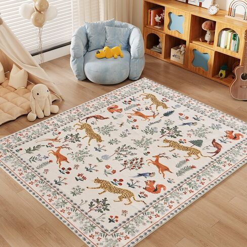 8x10 Green Animal Washable Area Rug for Living Room, Dining Room, Bedroom, Large Carpets, Non Slip & Non-Shedding Low Pile Vintage Print Rug for Home Office Decor in Saudi Arabia