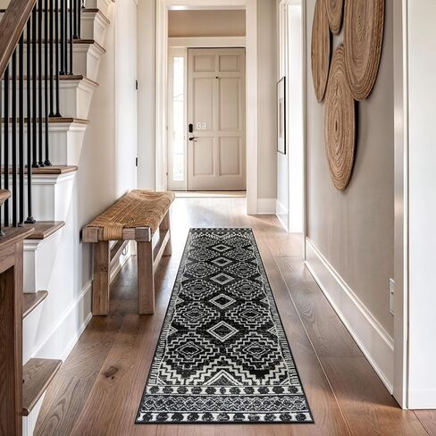 Rugshop Southwestern Black and White Tribal Area Rug Geometric Diamond Pattern Carpet for Hallway,Living Room,Kitchen Bedroom, or Entryway – Boho Rustic Soft Floor Decor 2' 3" x 8' Runner Black in Saudi Arabia