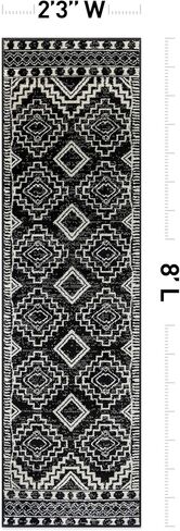 Rugshop Southwestern Black and White Tribal Area Rug Geometric Diamond Pattern Carpet for Hallway,Living Room,Kitchen Bedroom, or Entryway – Boho Rustic Soft Floor Decor 2' 3" x 8' Runner Black in Saudi Arabia