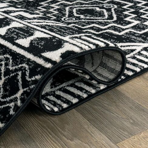 Rugshop Southwestern Black and White Tribal Area Rug Geometric Diamond Pattern Carpet for Hallway,Living Room,Kitchen Bedroom, or Entryway – Boho Rustic Soft Floor Decor 2' 3" x 8' Runner Black in Saudi Arabia