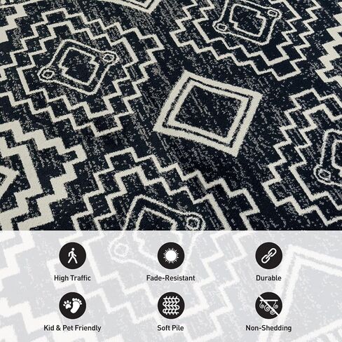 Rugshop Southwestern Black and White Tribal Area Rug Geometric Diamond Pattern Carpet for Hallway,Living Room,Kitchen Bedroom, or Entryway – Boho Rustic Soft Floor Decor 2' 3" x 8' Runner Black in Saudi Arabia