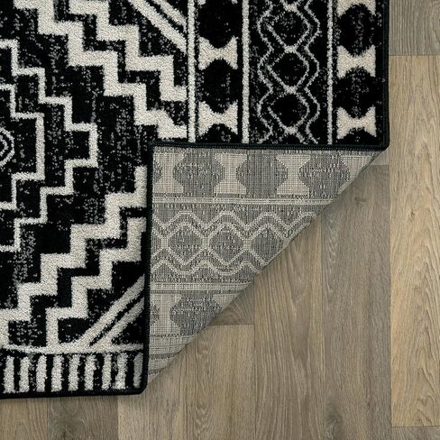 Rugshop Southwestern Black and White Tribal Area Rug Geometric Diamond Pattern Carpet for Hallway,Living Room,Kitchen Bedroom, or Entryway – Boho Rustic Soft Floor Decor 2' 3" x 8' Runner Black in Saudi Arabia