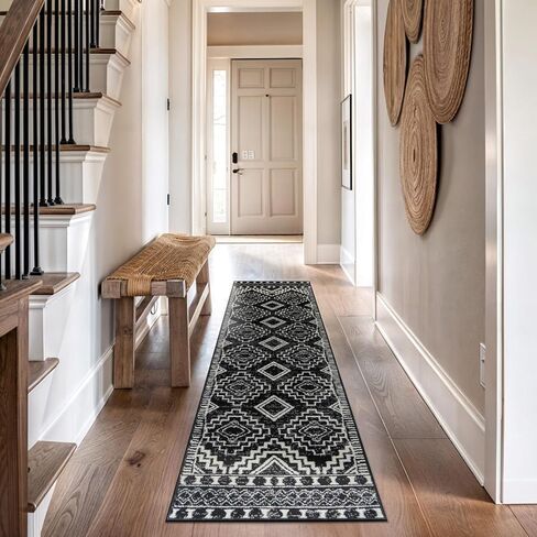 Rugshop Southwestern Black and White Tribal Area Rug Geometric Diamond Pattern Carpet for Hallway,Living Room,Kitchen Bedroom, or Entryway – Boho Rustic Soft Floor Decor 2' 3" x 8' Runner Black in Saudi Arabia