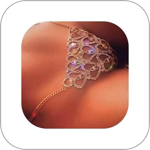 Women Sexy Rhinstone Underwear Thong Panties Tassel Heart Pendant Crystal Waist Chain Thong Bikini Festival G String Jewelry in Kuwait