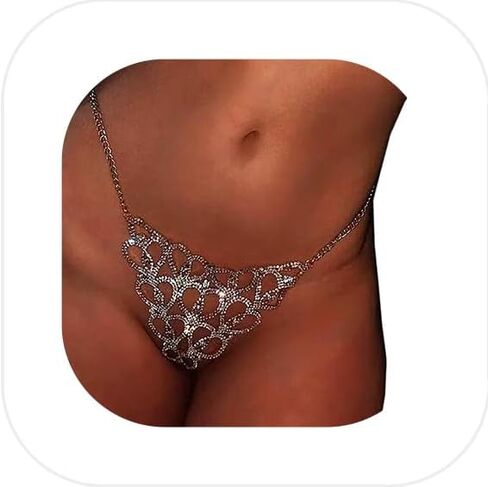 Women Sexy Rhinstone Underwear Thong Panties Tassel Heart Pendant Crystal Waist Chain Thong Bikini Festival G String Jewelry in Kuwait