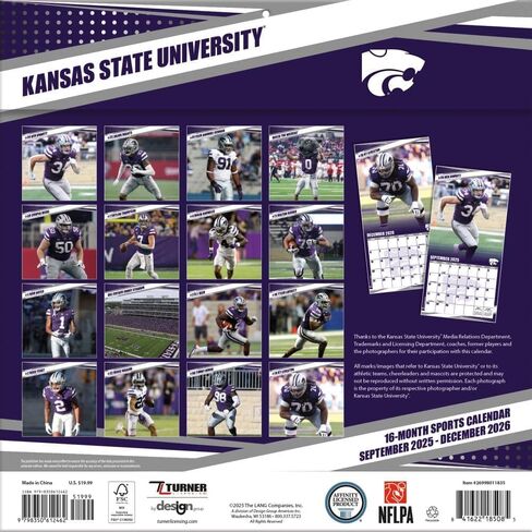 تقويم حائط NCAA Kansas State Wildcats 2026، 12 بوصة × 12 بوصة، تقويم لمدة 16 شهرًا مع غلاف مثبت in Kuwait