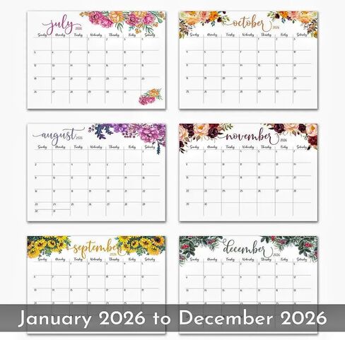 تقويم حائط 2026 - تقويم جداري لمدة 12 شهرًا يناير 2026 - ديسمبر 2026، 28 × 21 سم، تصميم زهور بسيط مبتكر، مناسب للتعليق على الحائط، لتنظيم تخطيط المكاتب المنزلية والمدرسة. in Kuwait