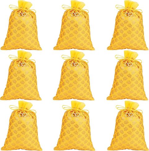 Touchstone Drawstring Bags Traditional Indian Handcrafted in Elephant Pattern Brocade fabric. Perfect for Gifts Jewelry Weddings Sweet Distribution Set of 20 Vibrant Multicolor Pouches Purses Potli. in Kuwait
