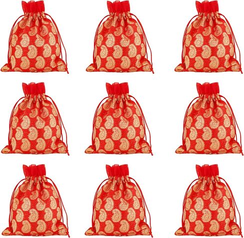 Touchstone Drawstring Bags Traditional Indian Handcrafted in Elephant Pattern Brocade fabric. Perfect for Gifts Jewelry Weddings Sweet Distribution Set of 20 Vibrant Multicolor Pouches Purses Potli. in Kuwait