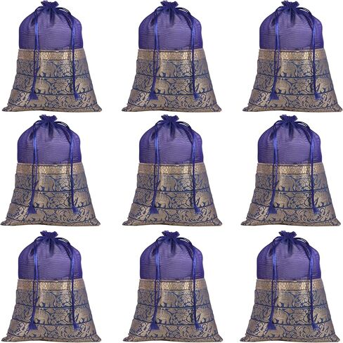 Touchstone Drawstring Bags Traditional Indian Handcrafted in Elephant Pattern Brocade fabric. Perfect for Gifts Jewelry Weddings Sweet Distribution Set of 20 Vibrant Multicolor Pouches Purses Potli. in Kuwait