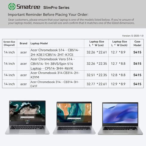 Smatree SlimPro Laptop Sleeve Case for 14 inch Acer Chromebook 514/314/Vero 514, Acer Laptop Sleeve with Accessory Pocket, Patented Super-Corner Design (S415) in Saudi Arabia