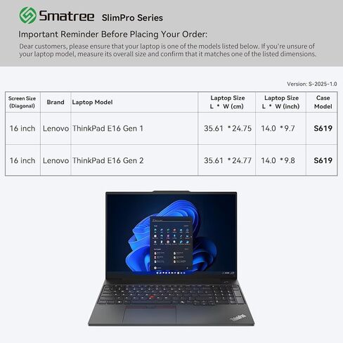 حافظة كمبيوتر محمول Smatree SlimPro مقاس 16 بوصة Lenovo ThinkPad E16 Gen 2/1، حقيبة كمبيوتر محمول Lenovo مع جيب ملحقات سريع الوصول، تصميم زاوية فائقة حاصل على براءة اختراع، أزرق (S619B) in Saudi Arabia