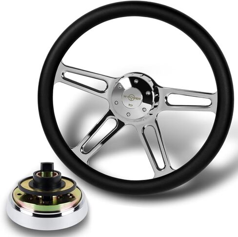 18" Universal 457mm 5 Bolt Hole 2 Inches Deep, Vintage Style Leather Grip Steering Wheel with Hub Adapter Compatible with T04 Kenworth, Peterbilt All Models (Red Leather Grip) in Saudi Arabia