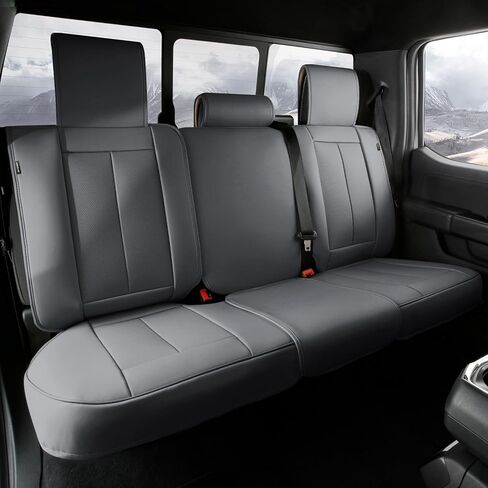 أغطية مقاعد السيارة المخصصة من Coverland متوافقة مع 2011-2016 F-250 F-350 Super Duty Crew، سوبر - غطاء مقعد من الجلد الفاخر غير القابل للانزلاق وغطاء مقعد مقاوم للماء من الإسفنج الذكي [الأمامي الأسود] in Kuwait