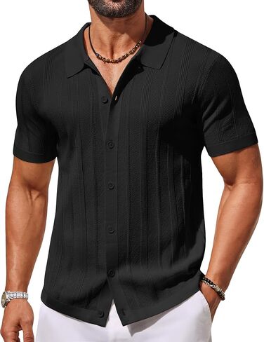 COOFANDY Men's Knit Button Down Shirts Short Sleeve Polo Shirt Casual Vacation Summer Beach Shirts in Saudi Arabia