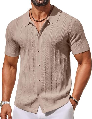 COOFANDY Men's Knit Button Down Shirts Short Sleeve Polo Shirt Casual Vacation Summer Beach Shirts in Saudi Arabia