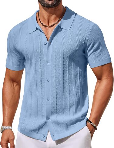 COOFANDY Men's Knit Button Down Shirts Short Sleeve Polo Shirt Casual Vacation Summer Beach Shirts in Saudi Arabia