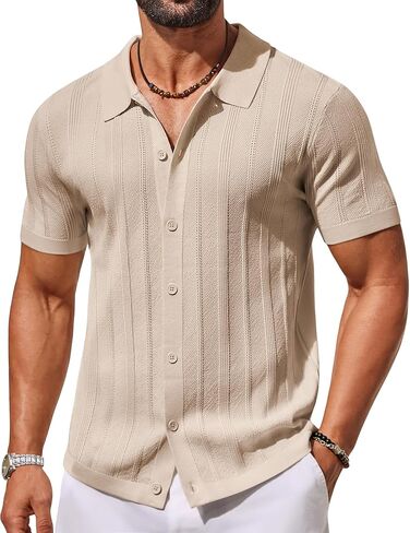 COOFANDY Men's Knit Button Down Shirts Short Sleeve Polo Shirt Casual Vacation Summer Beach Shirts in Saudi Arabia