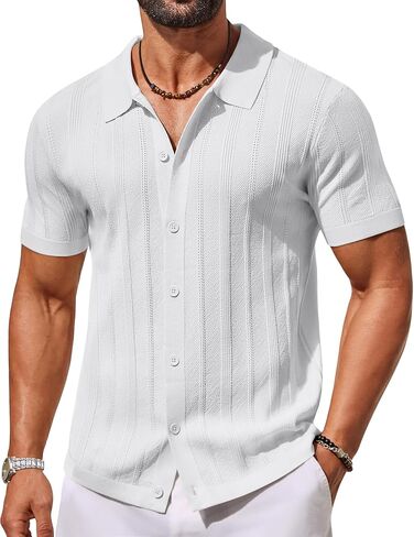 COOFANDY Men's Knit Button Down Shirts Short Sleeve Polo Shirt Casual Vacation Summer Beach Shirts in Saudi Arabia