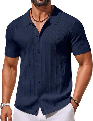 COOFANDY Men's Knit Button Down Shirts Short Sleeve Polo Shirt Casual Vacation Summer Beach Shirts in Saudi Arabia