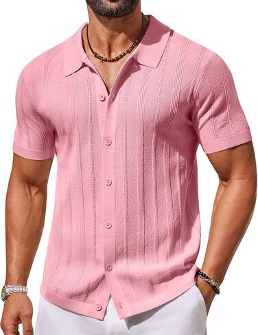 COOFANDY Men's Knit Button Down Shirts Short Sleeve Polo Shirt Casual Vacation Summer Beach Shirts in Saudi Arabia