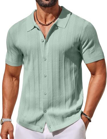 COOFANDY Men's Knit Button Down Shirts Short Sleeve Polo Shirt Casual Vacation Summer Beach Shirts in Saudi Arabia