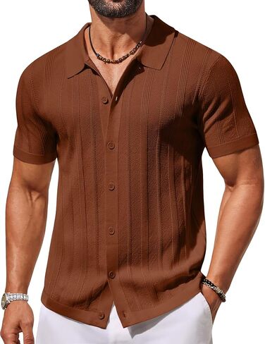 COOFANDY Men's Knit Button Down Shirts Short Sleeve Polo Shirt Casual Vacation Summer Beach Shirts in Saudi Arabia