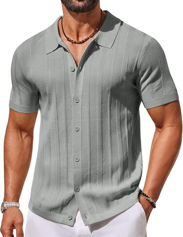 COOFANDY Men's Knit Button Down Shirts Short Sleeve Polo Shirt Casual Vacation Summer Beach Shirts in Saudi Arabia