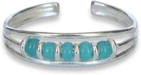 925 Sterling Silver Amazonite Stone Toe Ring/Knuckle Ring - Small Adjustabl Dainty Open Ring | Handmade by MiYa Jewelry Creations (Amazonite) in Kuwait