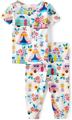 The Children's Place Baby Girls' and Toddler Sleeve Top and Shorts Snug Fit 100% Cotton 2 Piece Pajama Sets in Kuwait