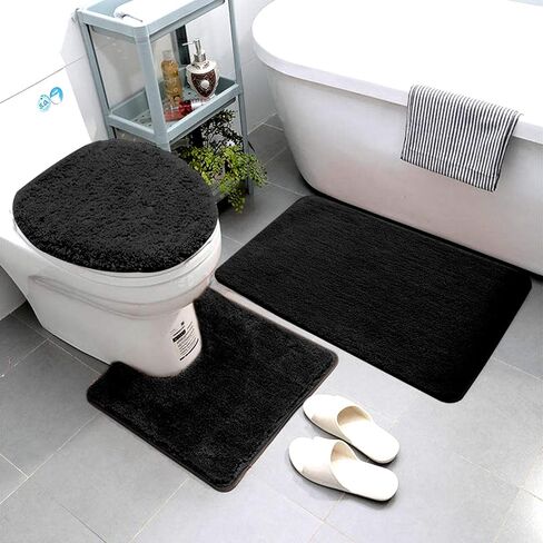 Luxury Home Goods 3 Piece Solid Super Soft Microfiber Bathroom Rug Set Includes Bath Rug, Contour Mat, and Toilet Lid Cover, Non-Slip Bath Rugs with Rubber Backing, Machine Washable (Hot Pink) in Saudi Arabia