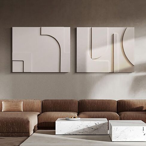 homary 2-Piece White Japandi 3D Abstract Wall Art Set – Modern Minimalist Carved Wall Sculpture for Living Room & Office (White, 27.6" W x 1.2" D x 19.7" H, Wall Art) in Kuwait