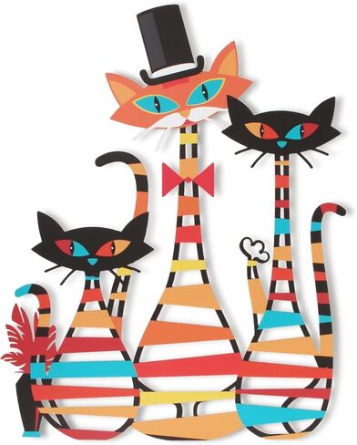 WOPARTY Metal Wall Art Cats Decor, 15.5 x 12.2 Inch Colorful Laser Cut Cat Silhouettes, Modern Wall Sculpture with Mounting Hardware, 0.2 Inch Offset in Kuwait
