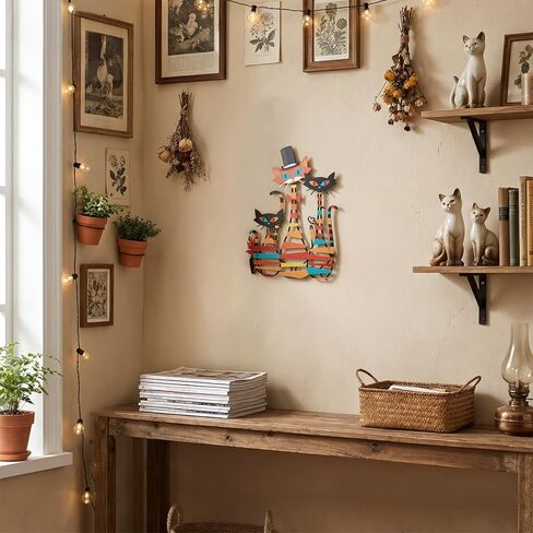 WOPARTY Metal Wall Art Cats Decor, 15.5 x 12.2 Inch Colorful Laser Cut Cat Silhouettes, Modern Wall Sculpture with Mounting Hardware, 0.2 Inch Offset in Kuwait