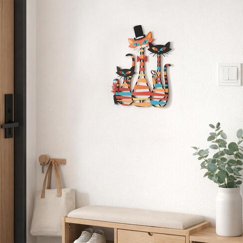 WOPARTY Metal Wall Art Cats Decor, 15.5 x 12.2 Inch Colorful Laser Cut Cat Silhouettes, Modern Wall Sculpture with Mounting Hardware, 0.2 Inch Offset in Kuwait