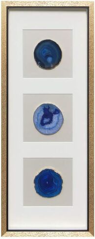 ARTECORS Modern 13x34 inch Trio Blue Agate Framed Wall Art 4 inch Golden Plated Geode Stone Artwork for Living Room Bedroom Home Décor in Saudi Arabia