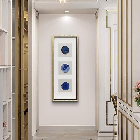 ARTECORS Modern 13x34 inch Trio Blue Agate Framed Wall Art 4 inch Golden Plated Geode Stone Artwork for Living Room Bedroom Home Décor in Saudi Arabia