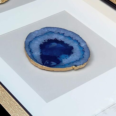 ARTECORS Modern 13x34 inch Trio Blue Agate Framed Wall Art 4 inch Golden Plated Geode Stone Artwork for Living Room Bedroom Home Décor in Saudi Arabia